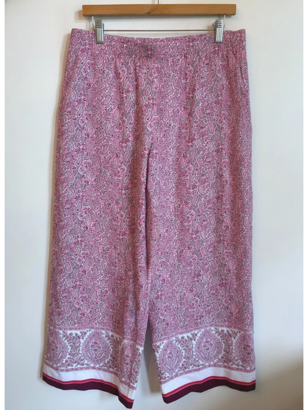 J.Jill Pink Paisley Wide Leg Pants Women’s Medium Pull-On Flowy Boho Lightweight